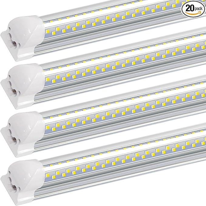 LED Shop Light,8FT 120W 12000LM 6500K,T8 Tube Lights Fixture White no dimmabl,High Output,Clear Cover,Integrated,V Shape 8 Foot Light Bulb,LED Shop Light for Garage Workshop (20 Pack)