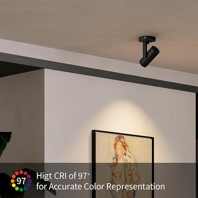 Aisilan 4 Pack Black LED Zoomable Ceiling Spotlight 12W Dimmable Adjustable Beam Angle 10-55° Swivelable Angle CRI 97 Matt Aluminum Directional Accent Lamp for Corridor Mural Living Room, Warm White