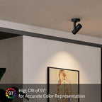 Aisilan 4 Pack Black LED Zoomable Ceiling Spotlight 12W Dimmable Adjustable Beam Angle 10-55° Swivelable Angle CRI 97 Matt Aluminum Directional Accent Lamp for Corridor Mural Living Room, Warm White