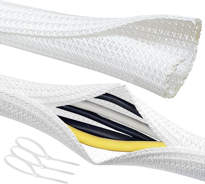 Cable Management Split Wire Loom Sleeve - Cord Hider & Protector for Desk, Pet Chew Proof, Wire Cover Organizer, Flexible Tube for Wires and Cables (3/16 Inch 25FT, White)
