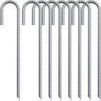 ASDFGHT J Hook Rebar Stakes 12 & 16 Inch (Black or Silver), Heavy Duty Professional Quality Ground Anchors for Chainlink Fence, Sports nets, Camping, Trampolines, Irrigation Pipes and Garden
