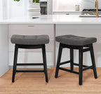 Counter Height Bar Stools Set of 2 for Kitchen Counter Farmhouse Modern Barstools with Faux Leather Upholstered Backless Seat and Solid Wood Legs 24 inch Bar Chairs, Grey + Black
