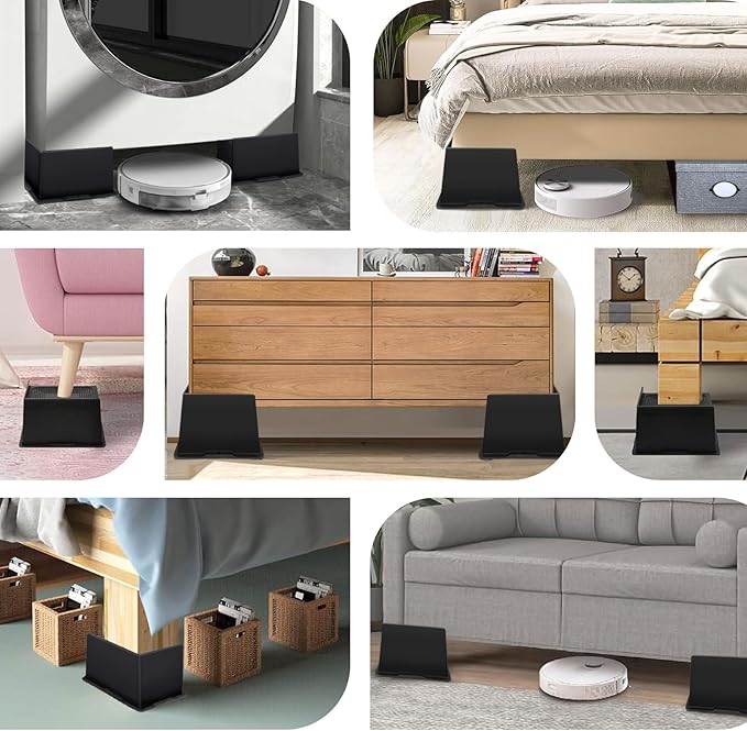 Bed Risers 6 Inch Heavy Duty,Oversized Couch Risers, Extra Wide Furniture Risers for Sofa Table Desk Headboard Chair Lifting,Rectangle Risering Blocks Support 6000 lbs(4 Pack Black)