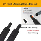Heat Shrink Braided Sleeving 2:1 Shrinkable Fabric Cable Sheathing Wire Tubing Management Abrasion Protectors Flexibility 1" ID-16FT