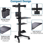 Yescom Mobile Computer Cart on Wheels Rolling PC Stand Desk Work Station Dual Monitor Mount Adjustable Keyboard Tray CPU Printer Holder for Lab Warehouse Black