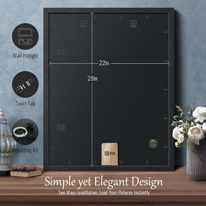 VCK 22x28 Poster Frame Set of 5 - Black, Exclusive Wood Grain Picture Frame - Wall Hanging