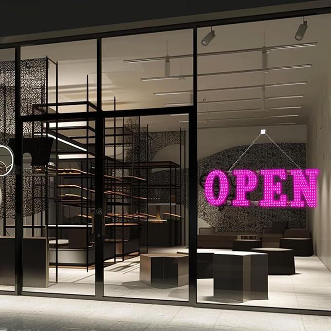 31"x11" Large LED Open Signs for Business Super Bright Unique Design Pink Open Sign with Hanging Installation for Window Stores Bar Hotel Retail Shops Salon Restaurant Office Pink