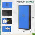 Greenvelly Metal Garage Storage Cabinet, 72" Tall Steel Storage Cabinets with 2 Doors and 4 Adjustable Shelves, Metal Tool Cabinets, Locking File Cabinet for Home Office, Garage, School (Black Blue)