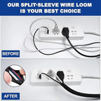 Wire Cord Protector Wire Loom Tubing, 25ft-3/8 inch Cable Sleeve Split Sleeving for USB Cable，Computer Electrical Wire Power Cord Audio Video Cable Black