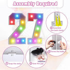 Marquee Numbers 27th Birthday Decoration: Colorful 3FT Large Light Up 27 Year Old Birthday Decorations Anniversary Backdrop Cardboard Sign 18 Colors Number 27 Mosaic Balloon Frame