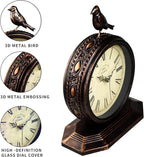 Desk Clock for Bedroom Kitchen Vintage Table Clock Mantel Desktop Farmhouse Tabletop Metal Clock for Office Living Room Silent Decor Battery Operated Bird