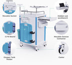 Medical Rolling Storage Crash Cart with Wheels - Adjustable IV Pole, Silent Casters, Needle Disposal Holder, Trash Bin, O2 Holder - Nursing Emergency Cart for Clinic, Hospital, Salon, Lab
