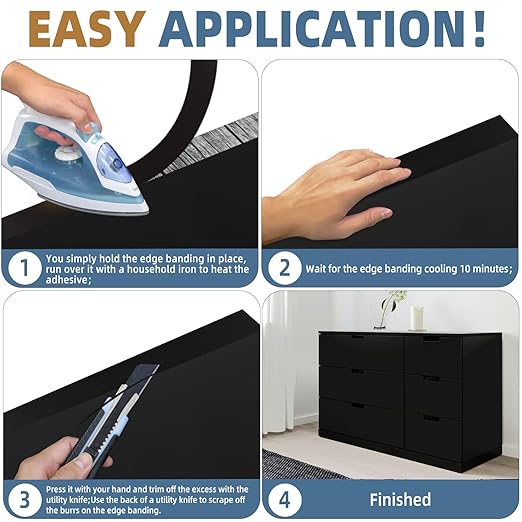 Melamine Edge Banding, 7/8 inch x 50ft roll of Veneer Black Edge Banding Pre-glued, Real Wood Tape for Cabinet Repair & Furniture Restoration