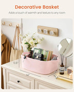 KALLAX Small Woven Basket, 14 x 10 x 5.6 Inches, Small Storage Baskets for Organizing, Gift Baskets Empty, Cute Rope Shelf Closet Storage Bins for Shelves, Dog Toy Basket, Light Pink
