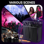 Portable DJ Booth Table,Foldable DJ Table Stand with White & Black Scrim,Adjustable D J Facade Station Metal Frame with Cable Hole for Private Events, Clubs, Bars (Upgrade)