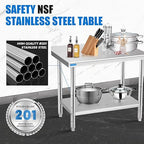 Stainless Steel Table 30 x 18 Inch, Stainless Table for Prep & Work, Commercial NSF Metal Table for Restaurant Kitchen Garage