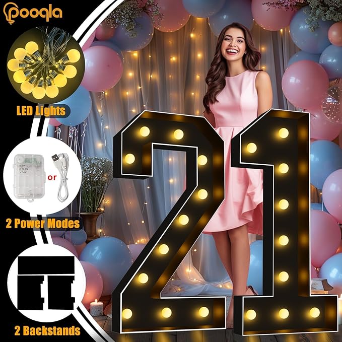 Pooqla 4 FT Light Up Marquee Numbers, Black Letter Big Mosaic Numbers 4 Feet Tall for 1st 16th 21st Birthday, Giant Marquee Number Lights for Balloons Party Anniversary Wedding Decorations, Number 1
