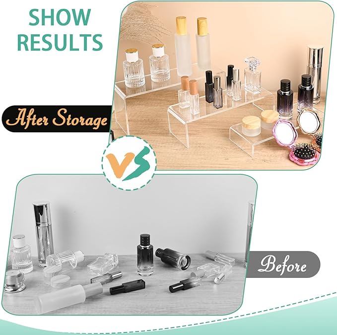 3 Pcs Large Acrylic Display Risers, 12" Large Risers Display Stands, 0.19" Thick Clear Risers Display Stands, Clear Rectangular Display Shelf for Showcase, Collectibles, Cupcake, Dessert