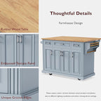 Yayzy Rolling Kitchen Island with Drop Leaf, 4 Cabinet Doors, 3 Drawers & Side Storage Racks, Mobile Kitchen Cart with Rubberwood Top & Locking Wheels for Dining Room & Kitchen, 54-Inch, Grey Blue