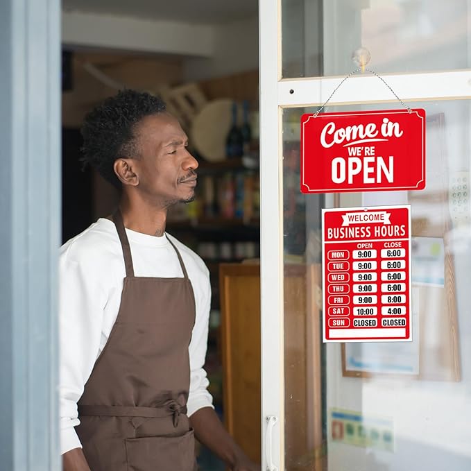 Open Closed Signs Business Hours Sign Set for Window Door Open Signs for Business Hour Closed Open Flip Sign Store Resturant Bar Red