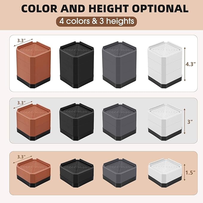 Furniture Risers Bed Risers - Rectangular Adjustable Block Riser for Raising 1.5-3 in. & 4.3 in. Beds, Tables, Sofas, Refrigerators, Washers - Up to 4,000 Pounds (Grey, Two Layers 3inches)