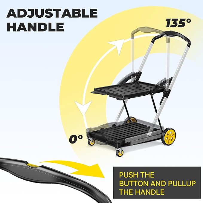 Collapsible Shopping Cart with Wheels, 8-in-1 200LBS Capacity Grocery Cart on Wheels with 2 Storage Crate, Folding Utility Cart for Shopping, Travel, Supermarket, Office, Yellow