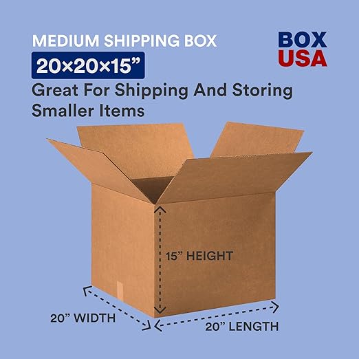 BOX USA Moving Boxes Large 20"L x 20"W x 15"H 6-Pack - Corrugated Cardboard Box for Shipping, Mailing, Packing, Packaging and Storage
