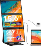 Quad Laptop Screen Extender, 15.6" FHD 1080P Triple Monitor, Combine into One 30" Screen (Landscape/Portrait), Just 1 Cable for 3 Screens, Driver Required, Compatible with Wins & Mac(M1/M2/ M3/M4/M5)