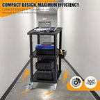 ELAFROS Heavy Duty Utility Cart, 27.5 x 18.25 Inch, 3-Tier Rolling Cart, Industrial Plastic, 330 lbs Capacity, Flat Top Shelves with Swivel Wheels - Multipurpose Work Cart
