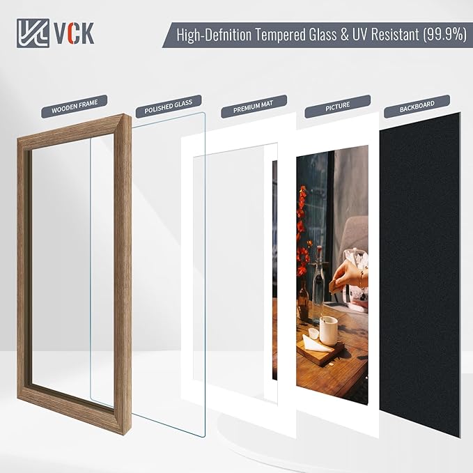 VCK 12x12 Picture Frame 2 Pack - Walnut, High-End Wood Poster Frames with Tempered Glass, Display 8x8 Photo with Mat or 12x12 without Mat, Art Gallery-Quality, Wall Hanging, Walnut