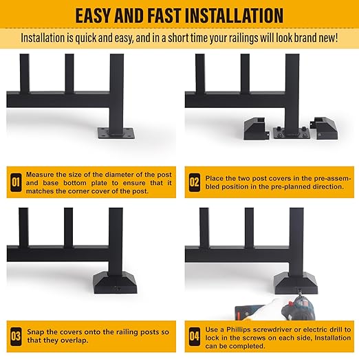 1.5"x1.5"（Actual: 1.5"x1.5"） Deck Post Base Cover Decorative Post Base Trim Skirt Black Aluminum 8Pack
