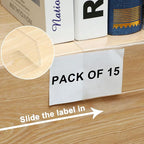 Containlol 15 Pieces Moveable Shelf Label Holders Clear Shelves Tags Moveable Library Markers Transparent Shelf Label Display Holder for Classroom Office Library Book Shelves(6.5 x 3.54 x 2.36 Inch)