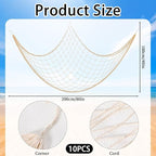 10 PCS Fish Net Decorations, 80 X 40 Inch Fishing Net Decor Natural Fish Netting Cotton Nautical Wall Decor for Ocean-Themed Party Accessories, Beach Party Decorations and Photo Display-Beige