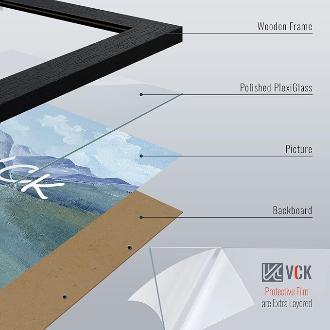 VCK 16x24 Poster Frames Set of 5, Black Solid Wood Picture Frame, Textured Exclusive Wall Gallery Frame