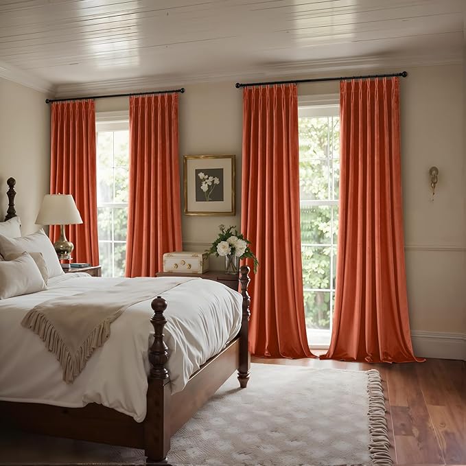 MIULEE Terracotta Velvet Curtains 84 inches Long, Pinch Pleated Blackout Fall Drapes with Hooks, Thermal Insulated Pinch Pleat Panels for Bedroom Living Room,Burnt Orange, 2 Panels