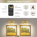 Joosenhouse Battery Operated Picture Light Set of 2, 12.6 Inch Brass Rechargeable Wall Art Light with Remote Timer and Dimmer Display Light for Bedroom, Living Room, Artwork Display