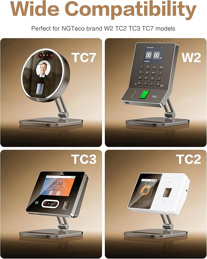 NGTeco Adjustable Employee Time Clock Stand, Universal Holder for W2, TC2, TC3, TC7, Anti-Slip Rubber Base, Sturdy & Flexible Design for Workplace Check-Ins