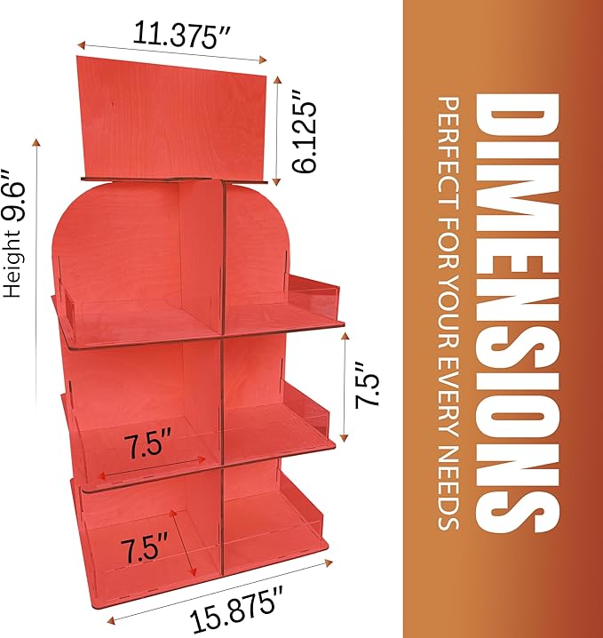 Versatile 4-Sided Rotating Display Stand for Candy, Snacks, Jams, Produce and More - Ideal for Craft Shows, Farmers Markets, and Retail Stores - 12 Shelves, Heavy-Duty Design, Easy Setup (Red)