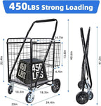 Folding Shopping Cart with Removable Waterproof Liner, 450LBS Capacity Grocery Cart with 39.5 Gal Dual Basket & 360° Swivel Wheels, Heavy-Duty Wagon for Grocery Shopping Laundry Transport