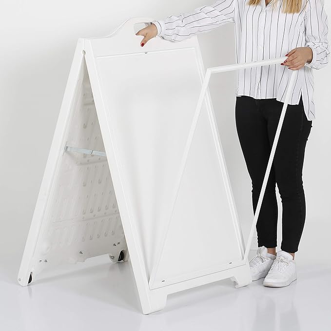 M&T Displays Street SignPro without Lens Protective Cover, 24x36 Inch Poster White Double Sided Sandwich Board Folding A-Frame Sidewalk Curb Sign Portable Advertising Display for Restaurant Cafe