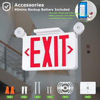 Gruenlich Red Exit Sign with Emergency Lights, 2 Adjustable LED Heads and Backup Battery, UL 924, AC 120/277V, Commercial Hardwired Exit Light for Business, 4 Pack