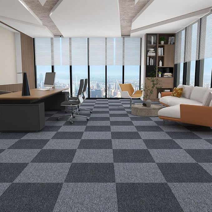 Carpet Tile 24” X 24” Self Adhesive Carpet Floor Tiles Anti-Slip Reusable Carpet Squares Peel and Stick Carpet Floor Tile Easy Install DIY for Bedroom Living Room (11, Dark Grey)
