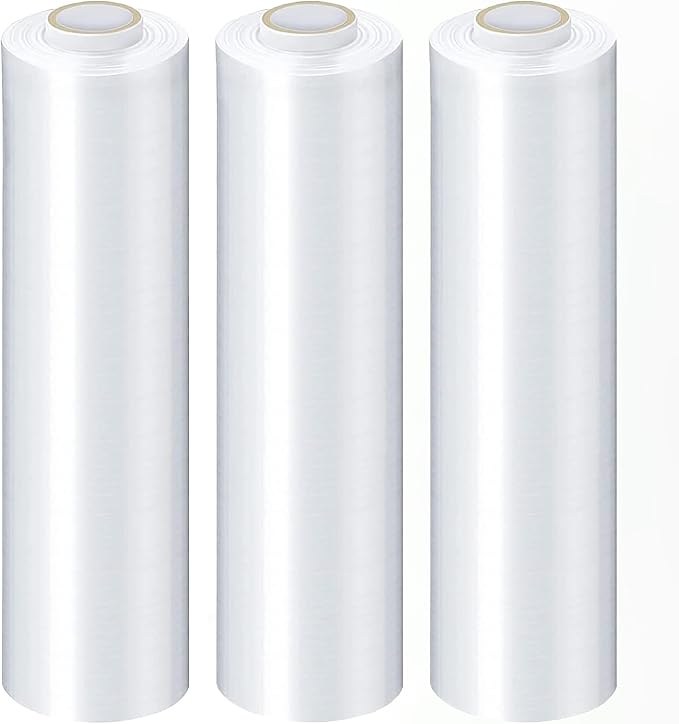 PSBM 128 Rolls 12 Inch x 1500 Feet 90 Gauge Stretch Film/Wrap, Heavy Duty Industrial Strength Clear Shrink Plastic Wrap for Moving, Packing, Shipping, Pallet Wrapping & Storage