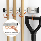 34.5'' Aluminum Alloy Garden Tool Organizer Wall Mount Garage Organizers and Storage with Hooks Tool Hangers for Shed Hooks for Shovel, Rake, Broom & More