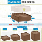 Bed Risers 1 inch, 2 inch, 3 inch, 4 inch Heavy Duty, Adjustable Furniture Riser for Table Desk Couch Sofa Chair Recliner Leg Frame Dorm, Stackable Bed Raisers Blocks (Brown 4 Pack, 1+1 inch)