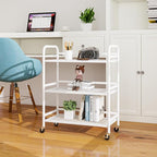 HDANI 3 Tier Metal Rolling Heavy Cart Supports 40 Lbs Per Tier,Mesh Rolling Cart with 2 Lockable Wheels for Office,Home,Bedroom,Kitchen,Bathroom(White)