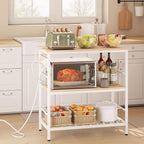 IBUYKE Kitchen Island with Storage, Bakers Rack with Power Outlet,Microwave Stand with Large Worktop,Rolling Bar Cart for Home, Outdoor, Kitchen,Light Wood TMJ029R