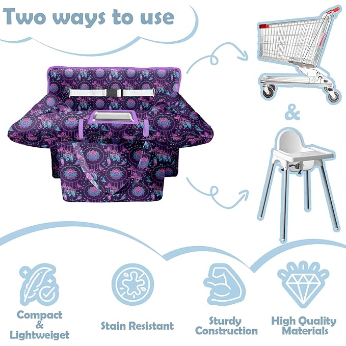 Shopping Cart Cover for Baby 2-in-1 High Chair Cover with Safety Harness Multifunctional Indian Pattern Cart Covers for Babies Soft Padded Grocery Cart Cover for Baby Boy Girl