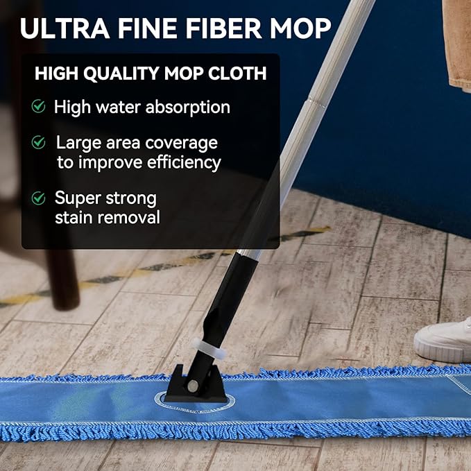Commercial 48 Inch Dust Mop Head: Replacement Heavy-Duty Sweeper and Janitorial Industrial Dust Mop Head for Floor Cleaning, Office, School, Restaurant, Hospital (3 Pack - Blue)