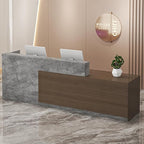 PLMOKN Wood Reception Desk Marble Stone with Checkout Retail Counter L Shaped Modern Mostrador para Negocio Office Desk Closed Front with Storage Drawers for Barber,Salon,Clothing Store